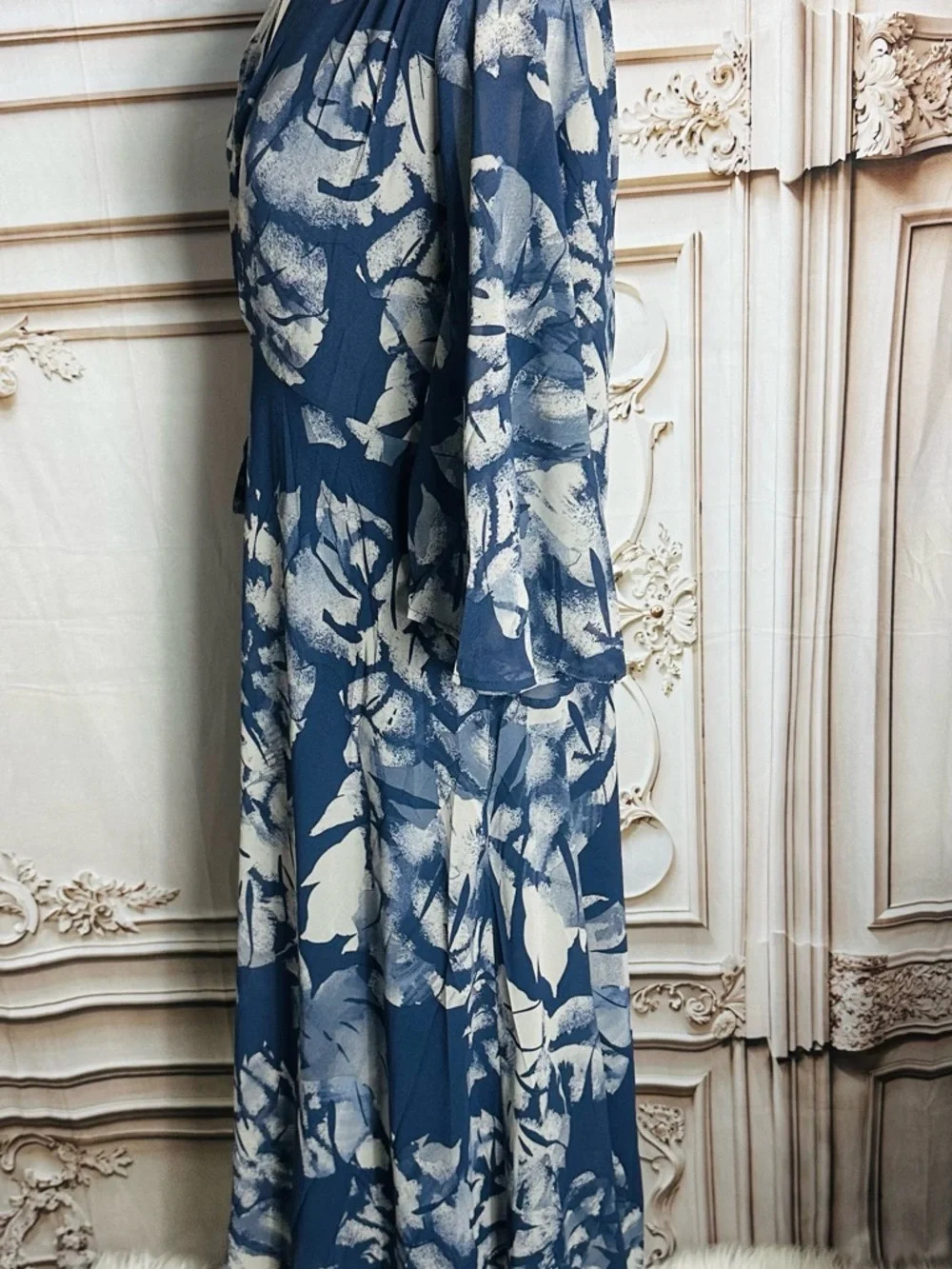 Navy & White Floral Wrap Midi Dress - Women - Picture 8 of 8